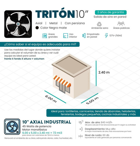 Imagen 2 de 7 de Extractor De Aire Industrial 10'' Metálico Masterfan Triton