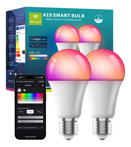 2 Focos Led Inteligentes Bombilla Con Alexa Google Home Rgbcw Siri Wifi Bluetooth Foco Ajustable Multicolor Led Inteligente 9w Bombilla Control Remoto Smart Bulb