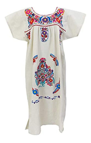 Leos Imports Mexican Embroidered Dress Bella Natural Beige
