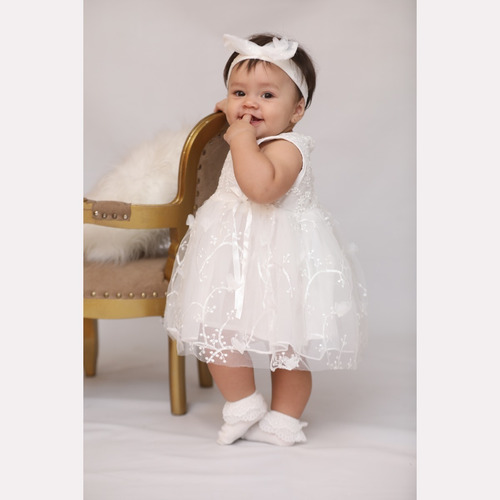 Imagem 4 de 8 de Vestido Bebê Ou Rn Batizado Batismo Renda Branca Com Tiara