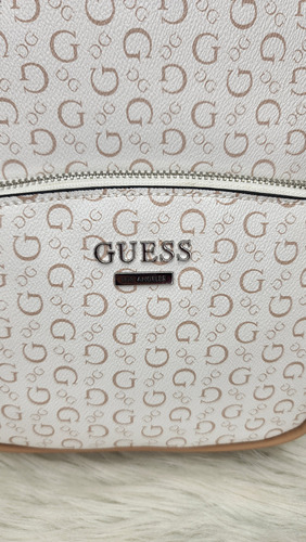 Backpack Guess Dd672430 Nueva 100 % Original Con Etiqueta Blanco Estampado Níquel Beige