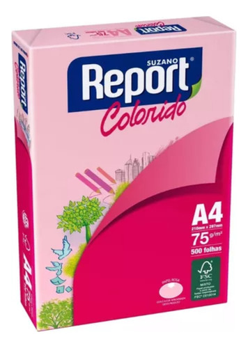 Papel De Color Rosado 500 Hojas A4 75 Grs Report Colors