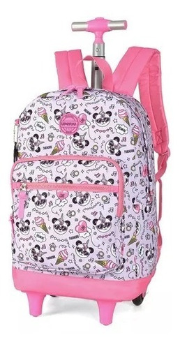 Mochila Juvenil Trolley Panda Puxador Alumínio Tam G Rosa