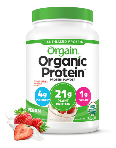 Orgain Protena Orgnica Vegana En Polvo, Fresas Y Crema, 0.74