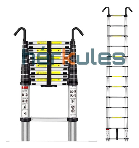 Escalera Telescópica De 15 Pasos Hérkules 4.4 Mts + Ganchos Color Gris