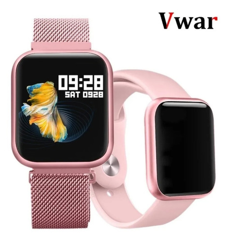 Imagem 1 de 7 de Relógio Smartwatch P80 Rosê C/2 Pulseiras Original Da Fit