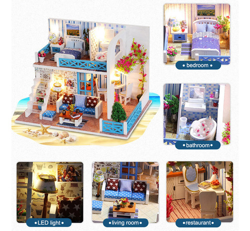 Kit De Casa De Muñecas Para Bricolaje Con Muebles Y Led, Reg
