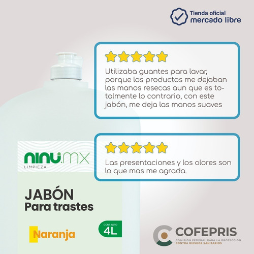 Imagen 2 de 4 de Jabon Liquido Para Trastes Ninu 4 Litros