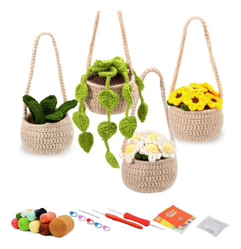 Kit De Ganchillo Principiantes, 4 Pcs De Plantas Colgan...