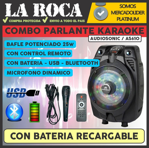 Imagen 3 de 10 de Parlante Bafle Bluetooth Karaoke Para Chicos Usb Bateria