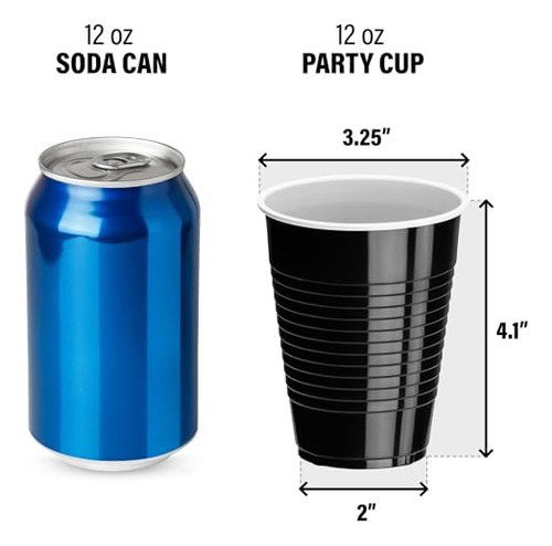 Vasos De Plástico Desechables 12 Oz Negros Para Fiesta 20 Un