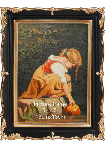Vintage Picture Frame 5x7 Black Gold, 5 By 7 Ornate Decorati