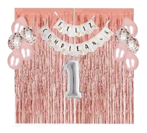 6 globos rosa pastel de 1 año, decoraciones de fiesta de 1er cumpleaños,  globos de 1er cumpleaños para niñas, decoraciones de globos de fiesta rosa