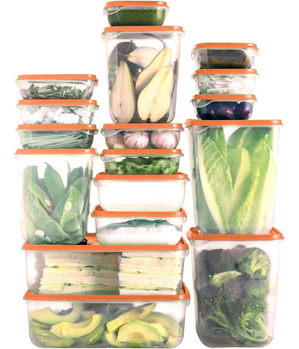Set 17 Tuppers Contenedores De Alimentos Multitamaño Colores Naranja