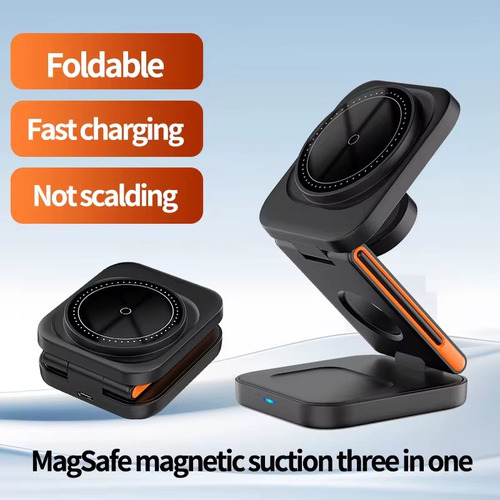 Estación De Carga Inalámbrica Magsafe 3 En 1 Plegable Negro
