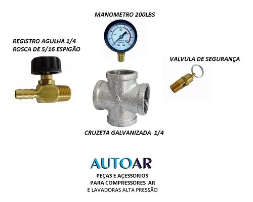 Cruzeta C/ Manômetro + Valv. Segurança Registro P/compressor