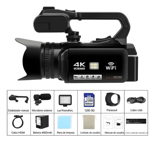 Câmera Profissional Vídeo 4k Com Sd 128gb E Microfone