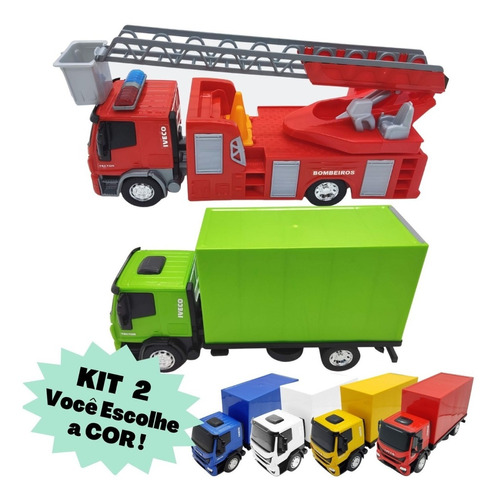 2 Caminhões Miniatura Iveco Tector: 1 Bombeiros + 1 Baú