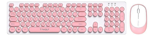 Teclado Y Mouse Inalámbrico T-wolf Tf770 Hermoso Diseño Rosa