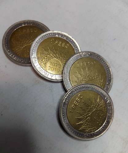 Monedas Bicentenario 1 Peso Año 2010 . Lote X4 (Usado)