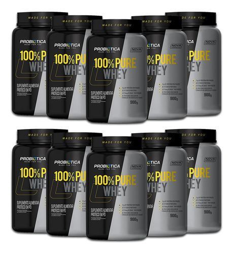 Kit 10: 100% Pure Whey Protein Probiotica 900g Cada ( Pote )