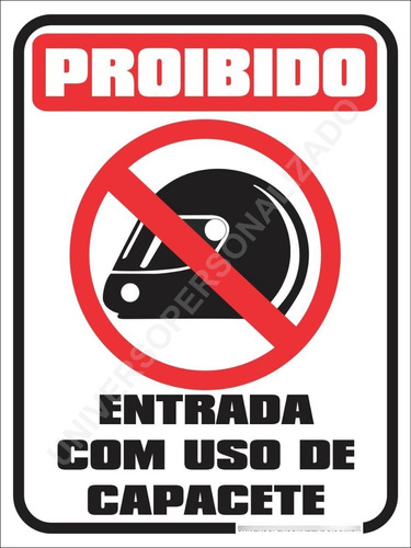 1 Placa Proibido Entrar Usando Capacete 15x20cm Vinil Ps 1mm