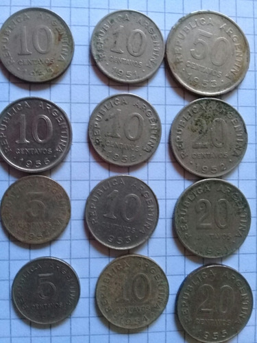 Monedas Argentinas Antiguas San Martín 1950-56 X 12