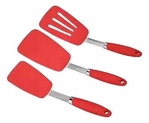 Kit Volteadores Espátulas De Silicona Resistente Al Calor Color Rojo