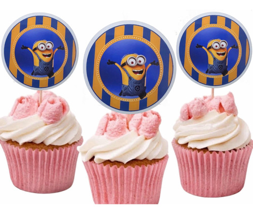 12 Toppers Minions Decoración Cupcake Fiesta Listo Para Usar