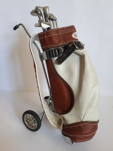Bolsa Y Palos De Golf Vintage Decorativos Mide 23 X 14 Cm 