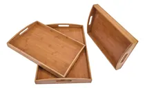 Comprar Juego Set 3 Bandejas Bambu Servir Desayuno 3 Medidas Bamboo