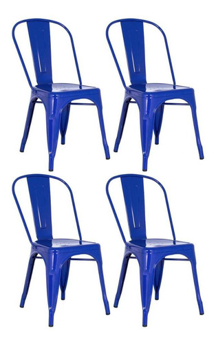 Kit 4 X Cadeiras Iron Tolix Industrial Cozinha C2 Cores Av Cor da estrutura da cadeira Azul-escuro
