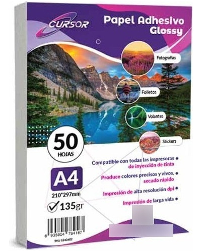 Papel Adhesivo Glossy  A4 135gr 250 Hojas Antioxido