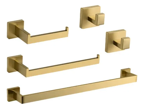 Kit 5 Conjunto Acessorios Suporte Banheiro Lavabo Inox 304 Dourado