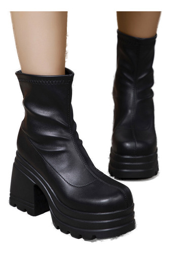 Botas De Moda De Tacón Alto Con Plataforma Y Punta Cuadrada