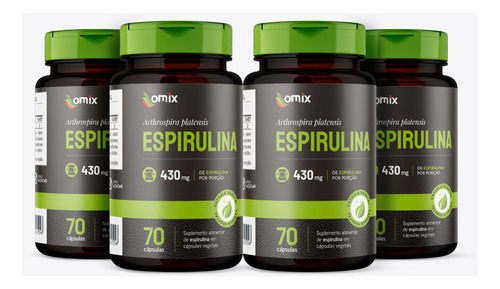 Kit 4x - Espirulina - 70 Cápsulas - Omix Sabor Sem Sabor