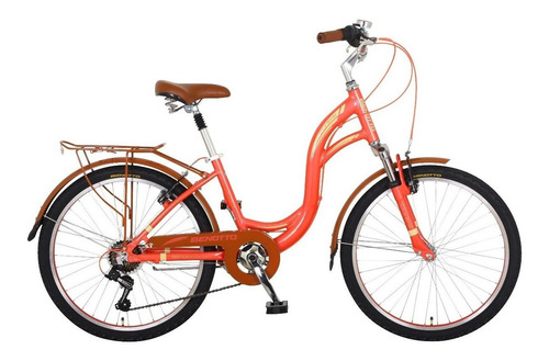 Bicicleta Benotto City Bike Alum R24 Dama Naranja Canastilla