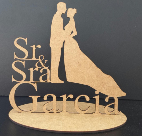 Topo De Bolo Noivos C/ Sobrenome Casamento Mdf Cru 17 Cm