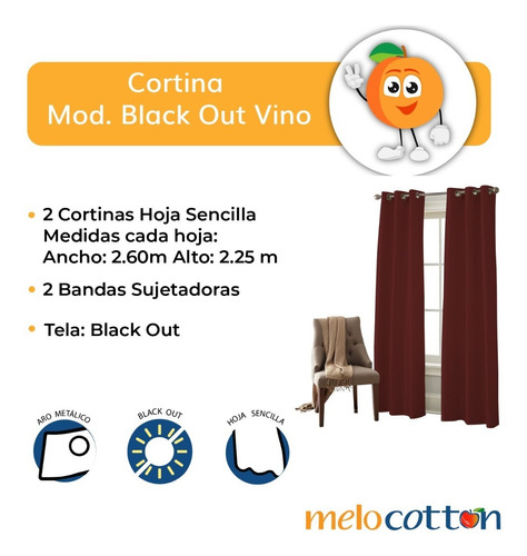 Imagen 3 de 6 de Juego De Cortina Black Out Lisa 260x225cm - Calidad Premium