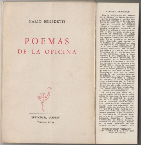 1958 Mario Benedetti Poemas De La Oficina 2a Edicion Escaso