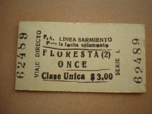 Boleto Usado Ida Ferrocarril Sarmiento - Serie L