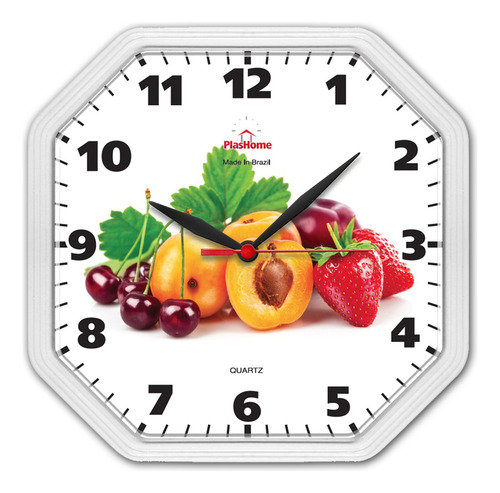 Relógio De Parede Oitavado 23cm Gama Phr007 Diversos Modelos Estrutura Branco Fruta