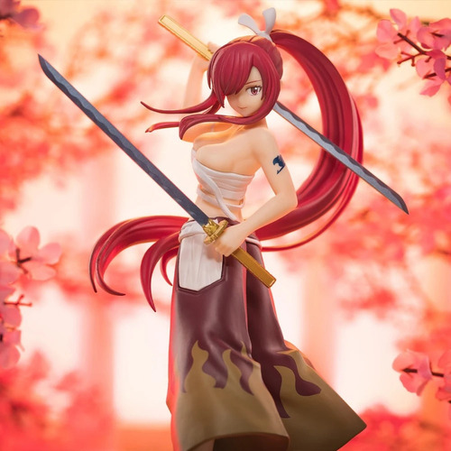 Boneco Erza Scarlet Titania Fary Tail Anime 17cm Com Base
