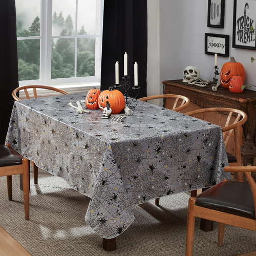 Mantel Para Mesa Rectangular Diseño Arañas De Halloween Gris