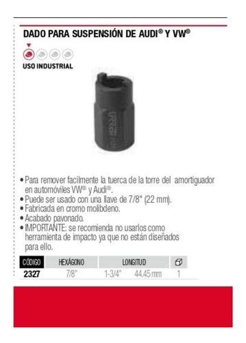 Dado Para Suspension Audi® Y Vw® 7/8 In Urrea 2327
