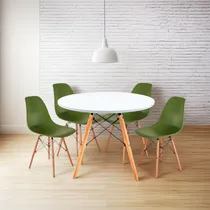 Comprar Juego Comedor Eames Mesa Redonda 80cm + 4 Sillas Eames Color Verde Diseño de la tela de las sillas Liso