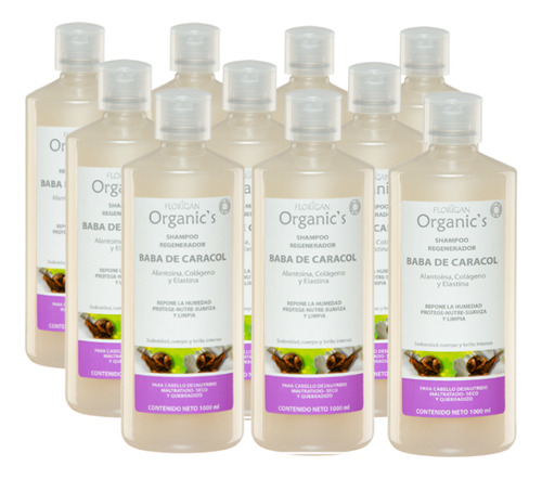 10 Piezas Organic's Shampoo Regenerante Baba De Caracol