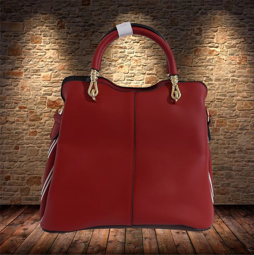 Imagen 4 de 7 de Bonita Bolsa De Mano Para Dama En Rojo Con Franjas Blancas