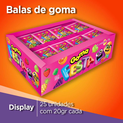 Mini Goma Festa 20g Display Kuky Caixa Com 25 Unidades