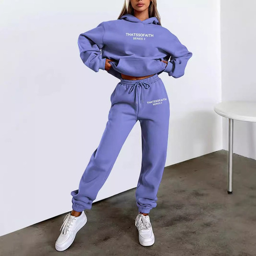 Conjunto De Pantalones Tipo Sudadera Casual Con Capucha A La
